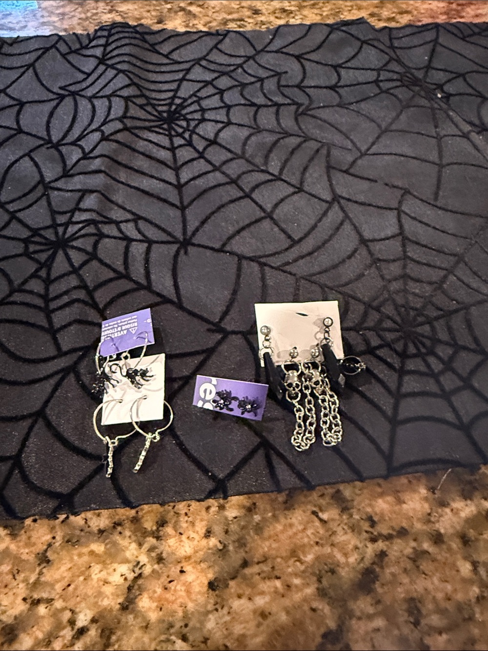Black Chain and Charm Earring Set - Unbranded